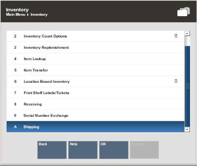 Inventory Menu - Shipping Option Selected