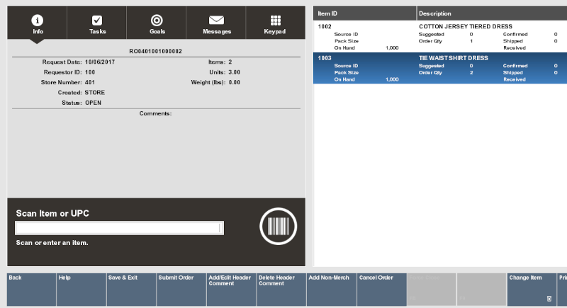 Inventory Replenishment Screen
