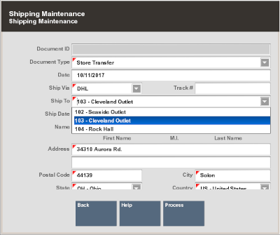 Shipping Maintenance Form