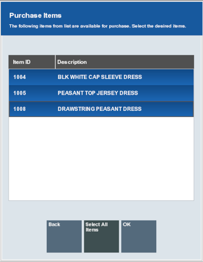Purchase Items Selected