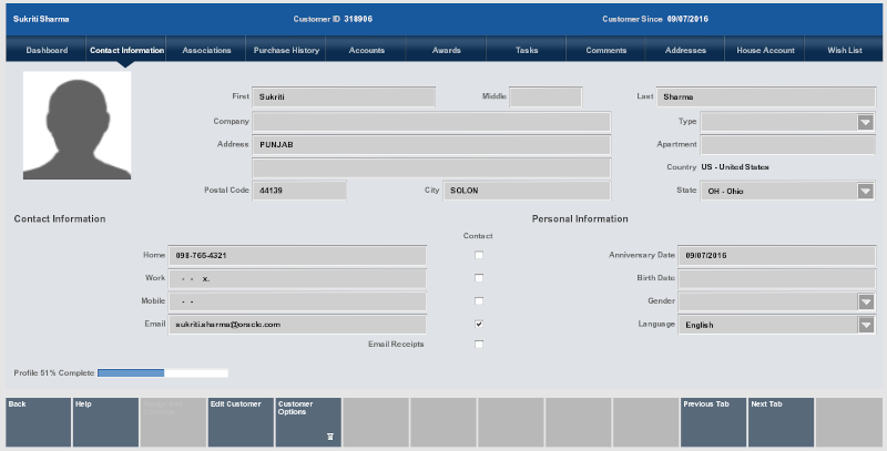 Contact information tab