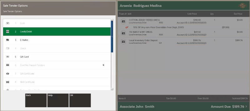 Select Tender Type for Local Inventory Order