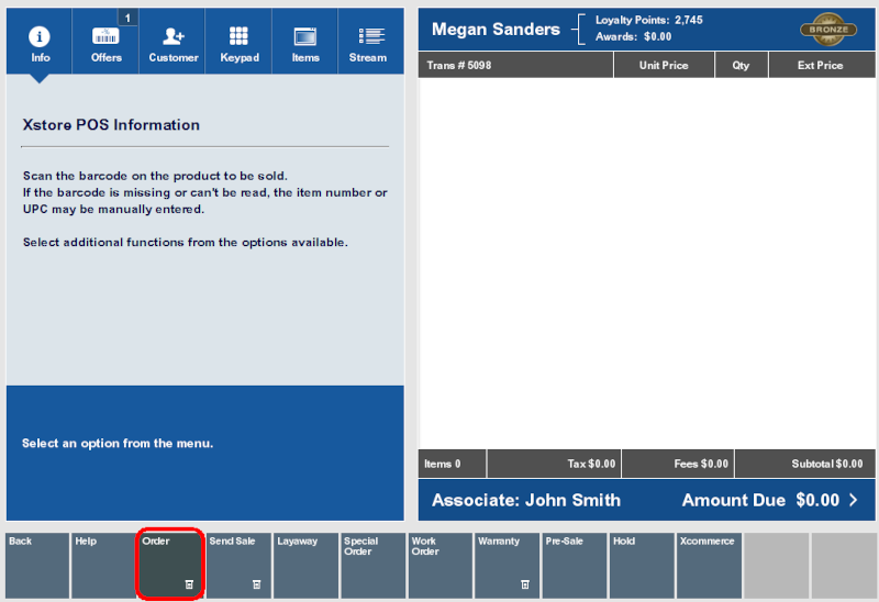 Extended Transaction Menu
