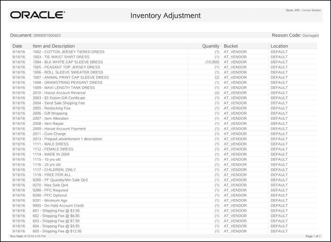 Inventory Adjustment Report