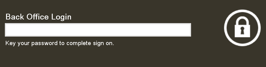 Back Office Password Login Screen
