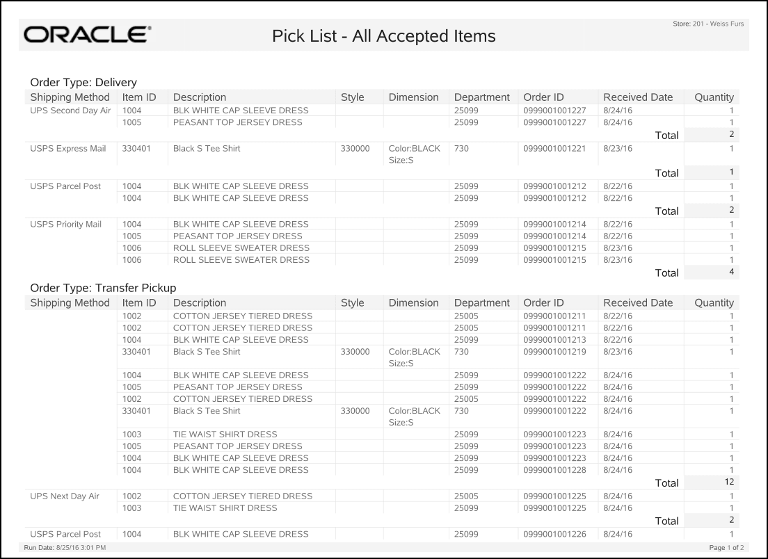 Pick List Report