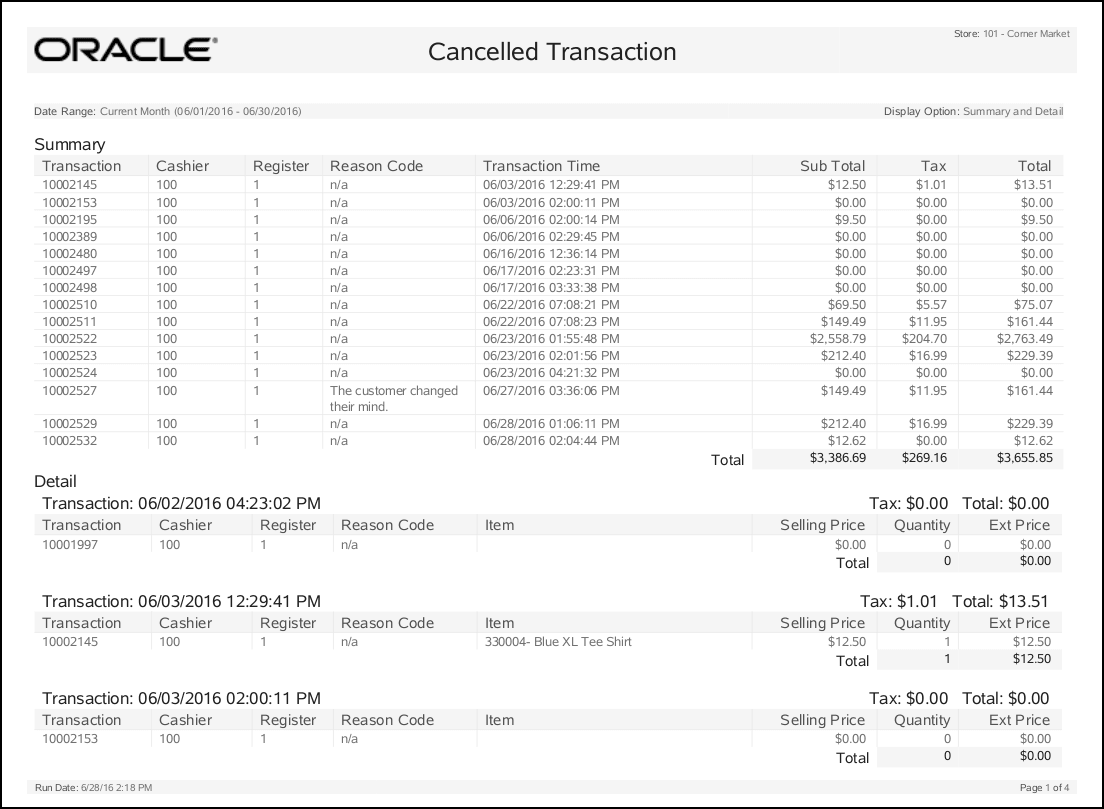 Transaction Cancel Reports