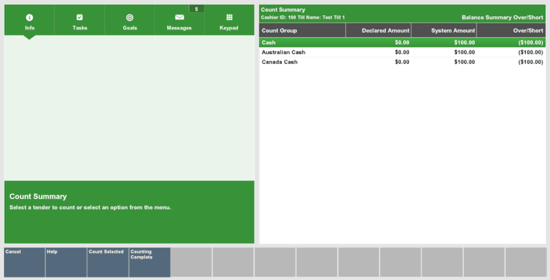 Begin Count Summary Screen
