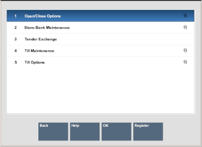 Till Menu - Open/Close Options