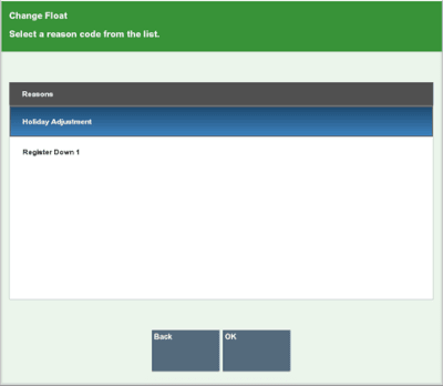 Change Float Reason List