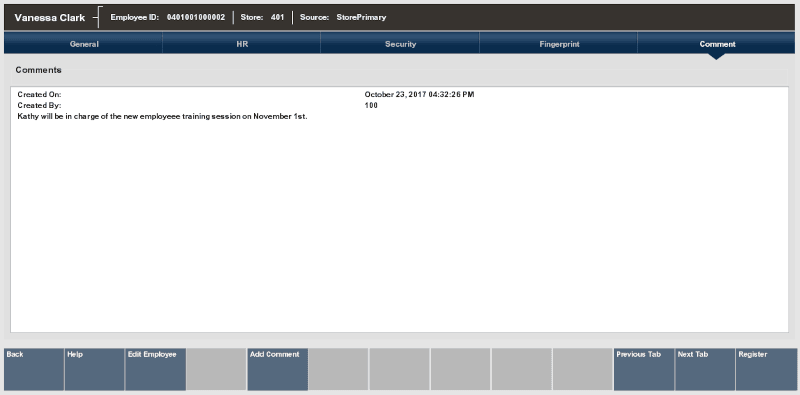 Employee Maintenance Comments Employee Maintenance Comments