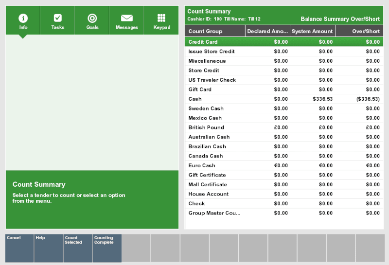 Count Summary Screen - Mid-day Count