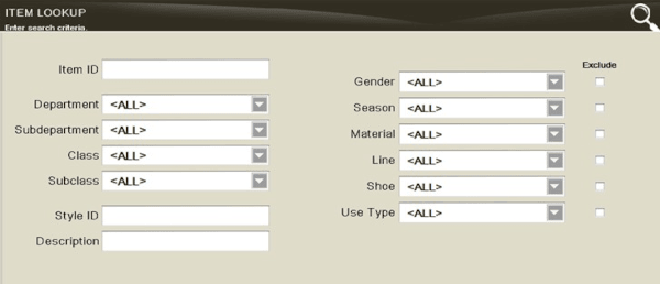 Item Lookup - Search Criteria Item Lookup - Search Criteria