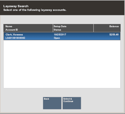 Layaway Search Results List Layaway Search Results List