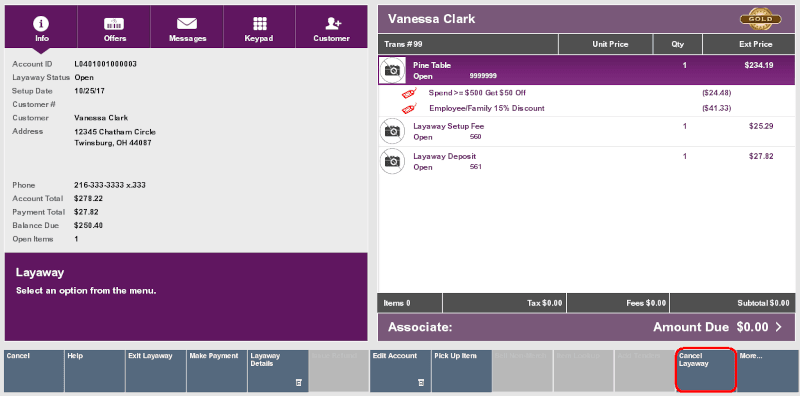 Layaway Screen - Cancel Layaway Layaway Screen - Cancel Layaway