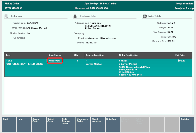 Order Reserved Order Reserved