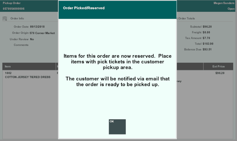 Order Picked/Reserved Order Picked/Reserved