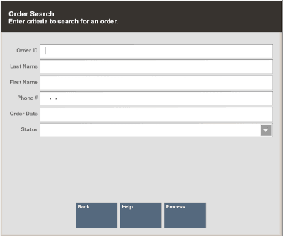 Order Search screen Order Search screen