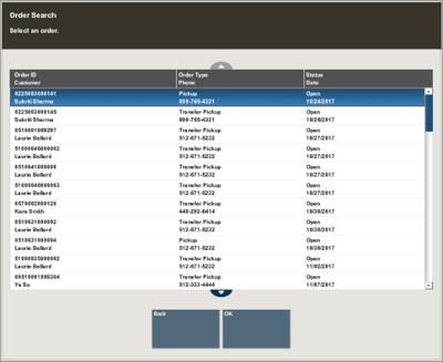 Order Search Results List Order Search Results List