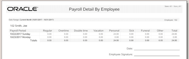Payroll Detail By Employee Report Payroll Detail By Employee Report