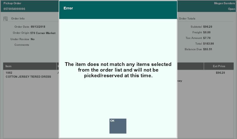 Pickup Wrong Item Scanned Pickup Wrong Item Scanned