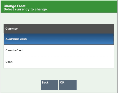Change Float Select Currency Change Float Select Currency