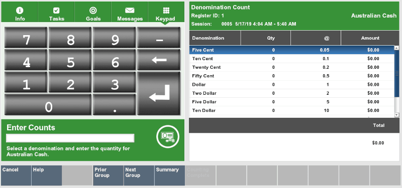 Denomination Count Denomination Count