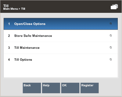 Till Menu - Open/Close Options Till Menu - Open/Close Options