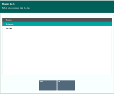 Reject Order - Reason Code Prompt Reject Order - Reason Code Prompt