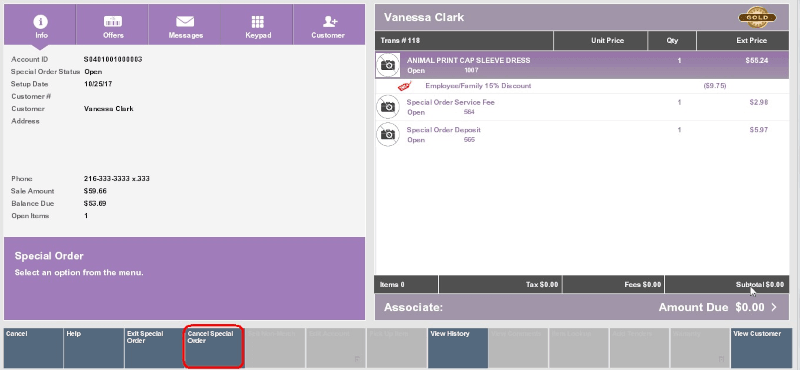 Special Order Screen - Cancel Order Special Order Screen - Cancel Order