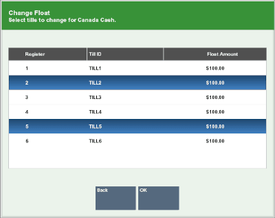 Till List - Two Tills Selected
