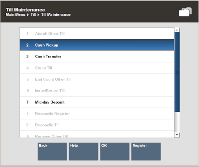 Till Maintenance Menu Till Maintenance Menu