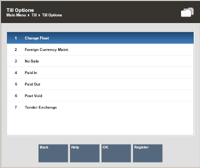 Till Options Menu Till Options Menu
