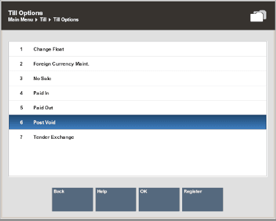 Till Options Menu - Post Void