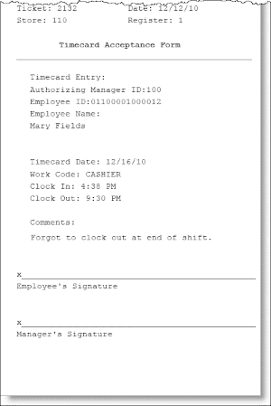 Timecard Record Receipt - Forgot to Clock Out Timecard Record Receipt - Forgot to Clock Out