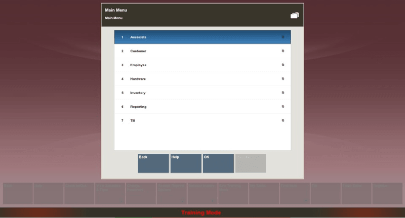 Back Office Screen in Training Mode Back Office Screen in Training Mode