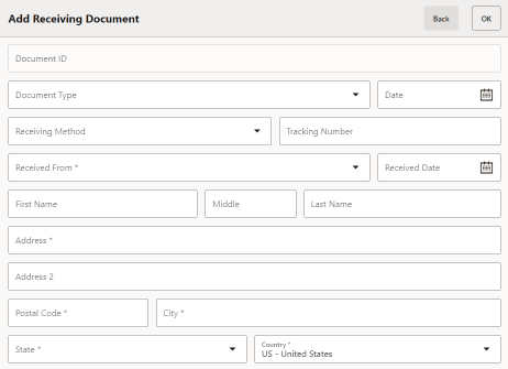 Add Receiving Document Entry Form