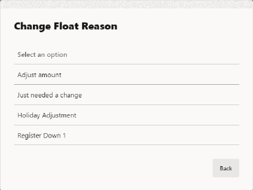 Change Float Reason List