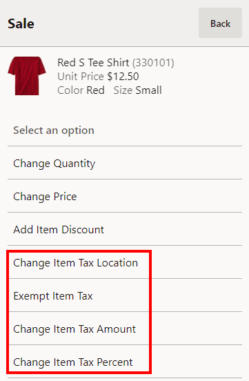 Change Item Tax Menu