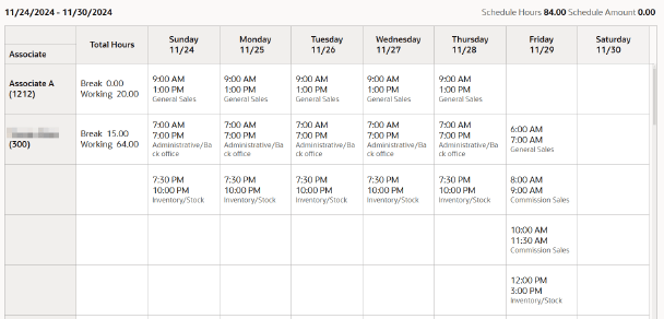 Copied Week Schedule