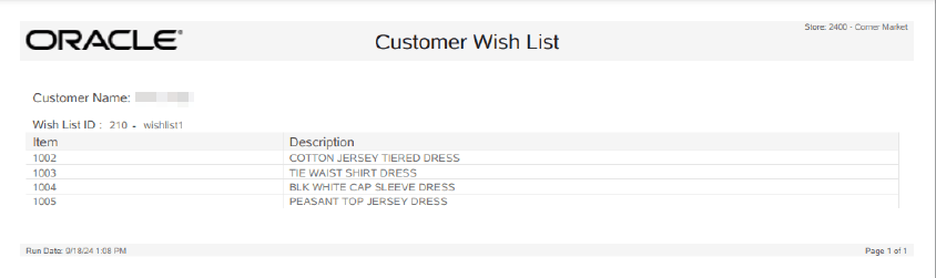 Customer Wish List Report Customer Wish List Report