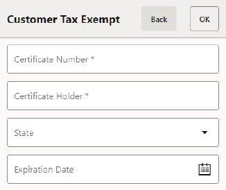 Customer Tax Exempt Entry Form