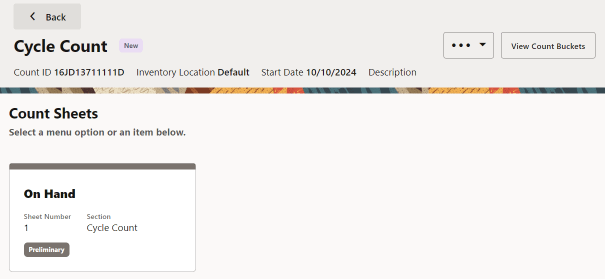 Cycle Count Screen Cycle Count Screen