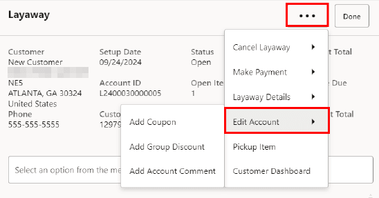Edit Account Menu