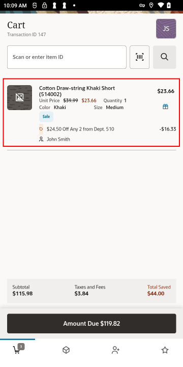 Sale Screen - Handheld Item Line Sale Screen - Handheld Item Line