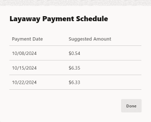 Layaway Payment Schedule