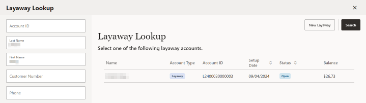 Layaway Search List
