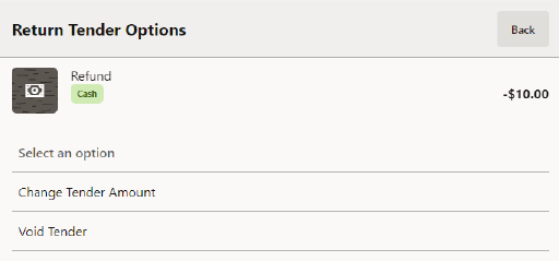 Modify Tender Menu Modify Tender Menu