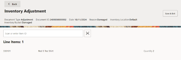 Inventory Adjustment Screen Inventory Adjustment Screen