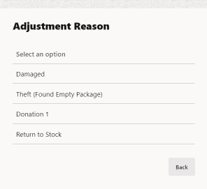 Inventory Adjustment Reason List Inventory Adjustment Reason List